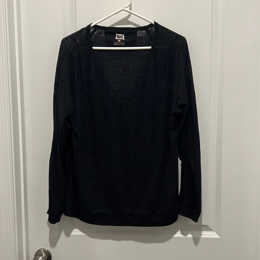 L.e.i See Through Scoop Neck Navy Blue Long Sleeve T-Shirt Women’s Size XXL